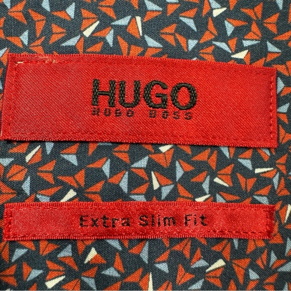 Hugo Boss Red Button Shirt Mens Small Extra Slim Fit Short Sleeve Cotton - Picture 3 of 8